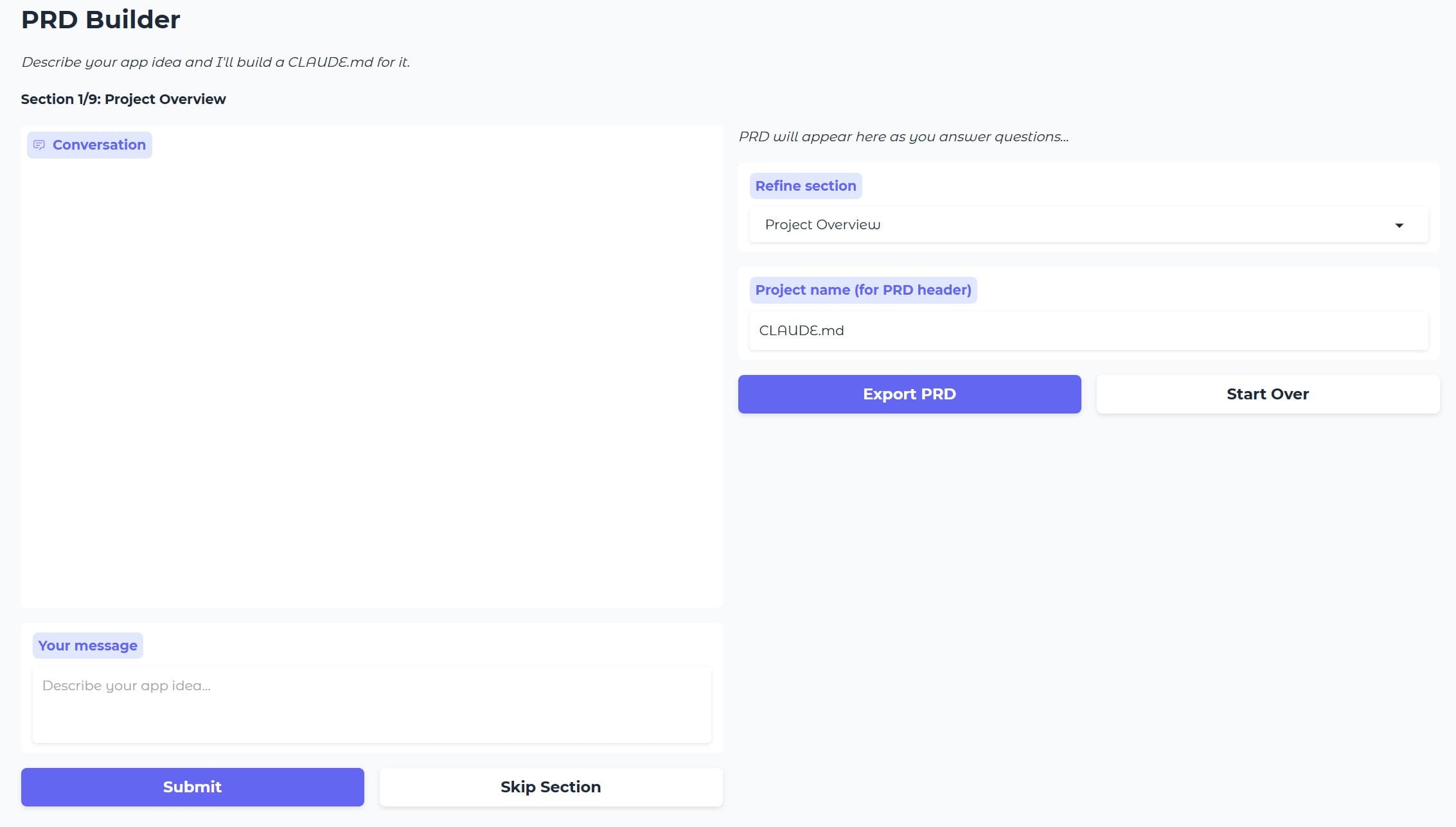 PRD Builder — product screenshot